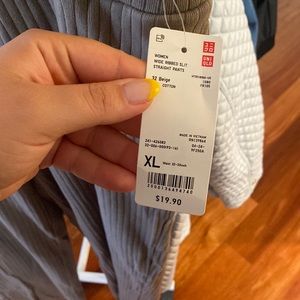 Women Wide Ribbed Slit Straight Pants 100% cotton